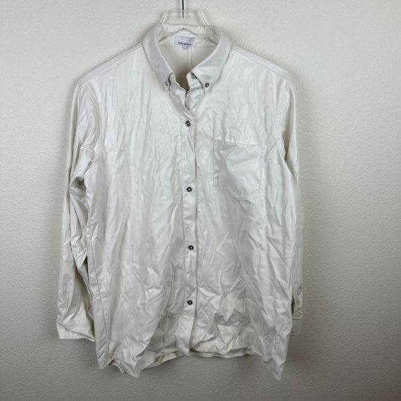 WeWoreWhat Vegan Leather Boyfriend Shirt in Ivory - Picture 5 of 10